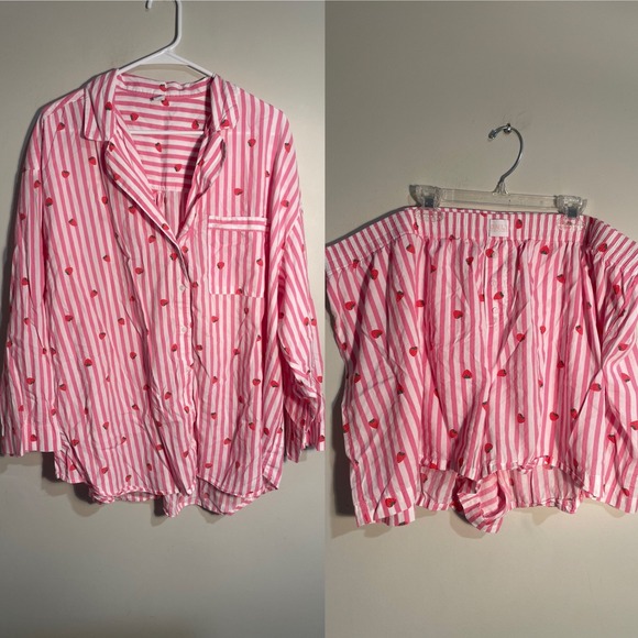 Old Navy Strawberry Striped Pajama Set Boxer Shorts and Long Sleeve Top Size XXL - Picture 1 of 15